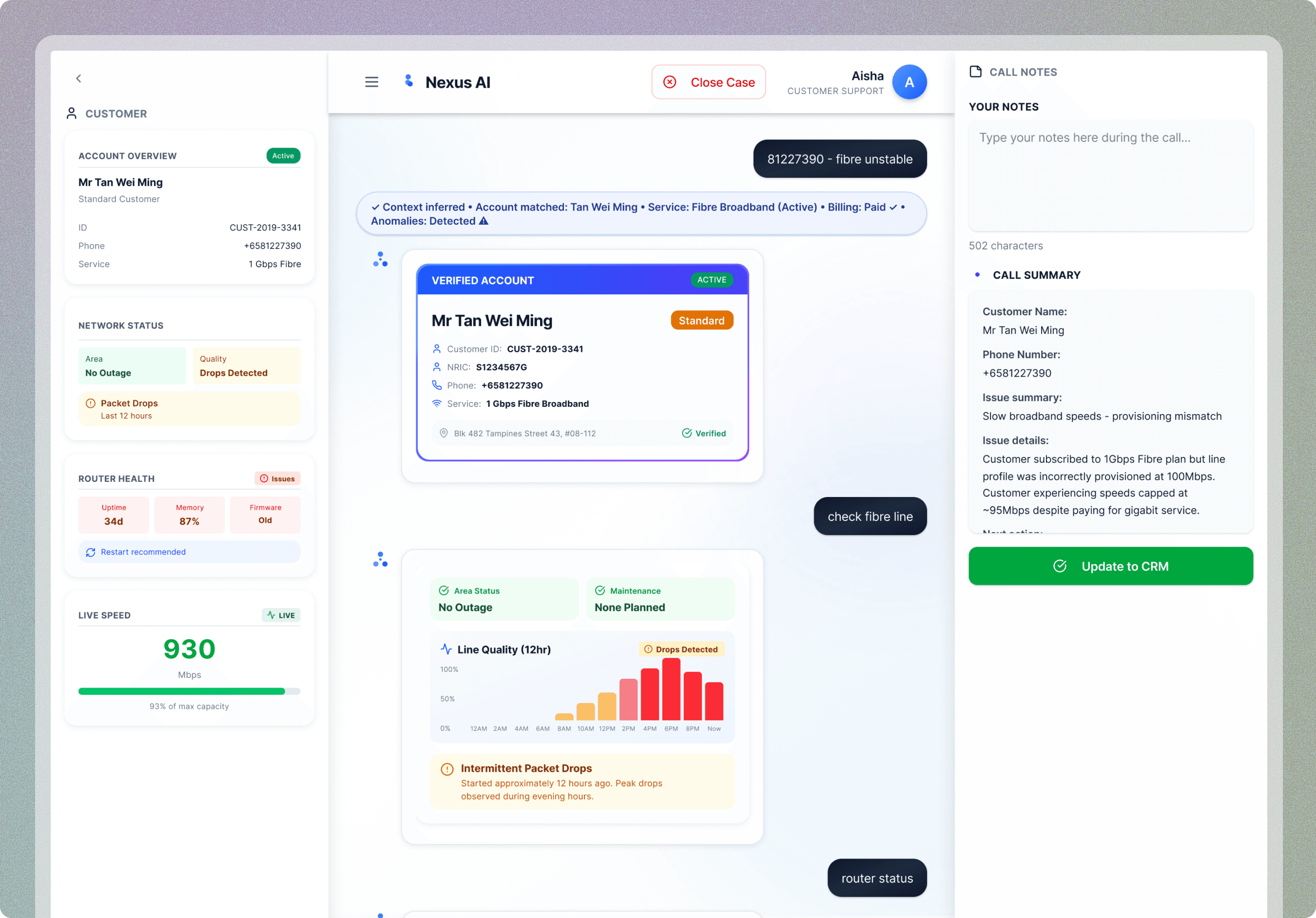 Nexus AI - Customer Support interface