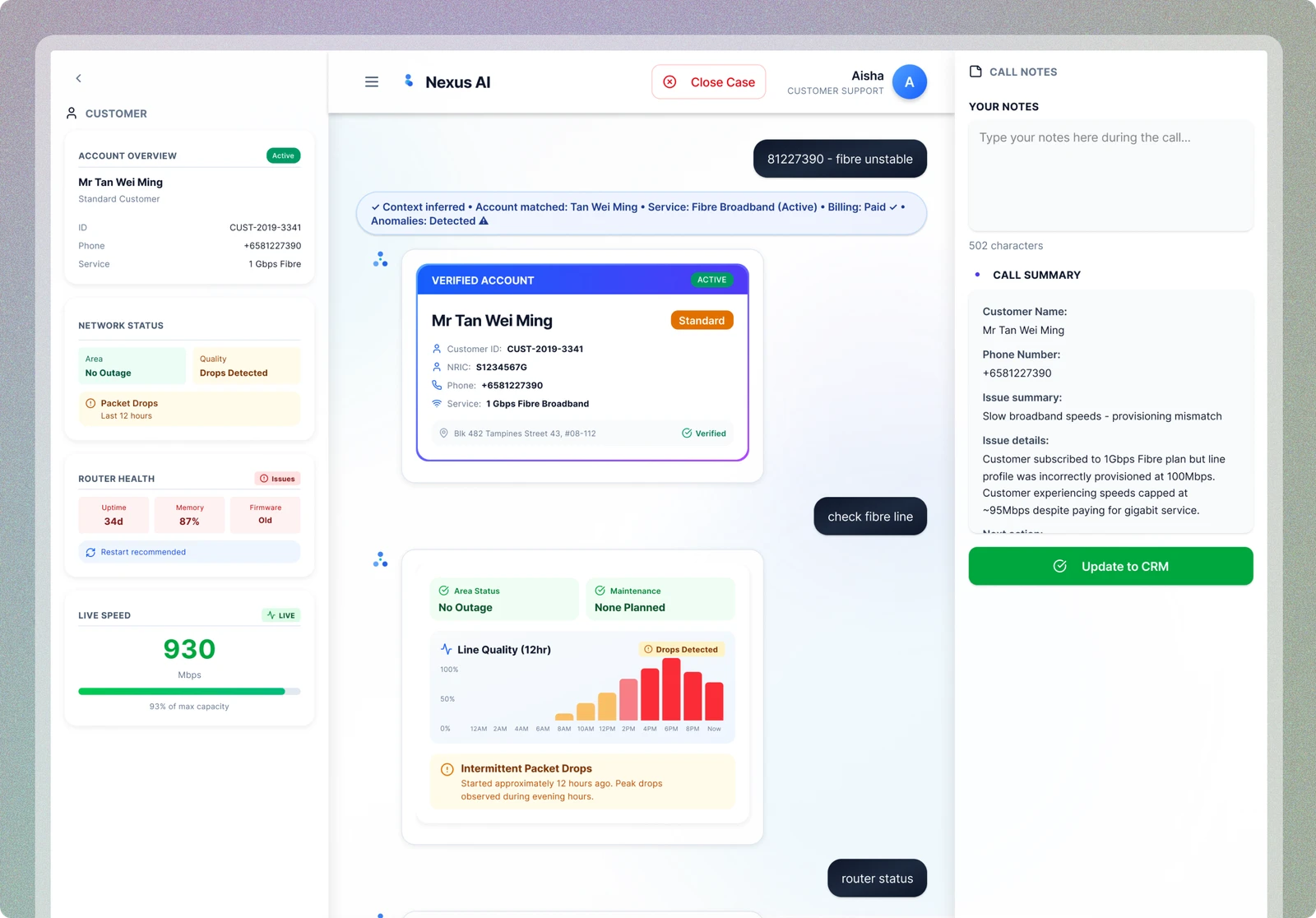Nexus AI - Customer Support interface
