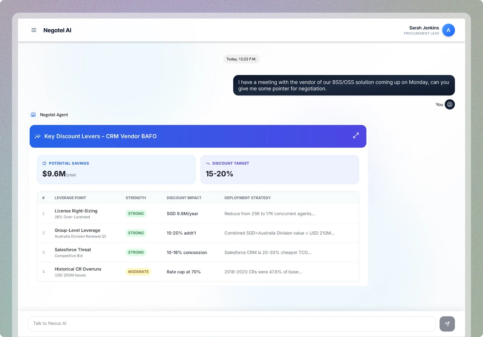 Negotel AI - Key Discount Levers, CRM Vendor BAFO